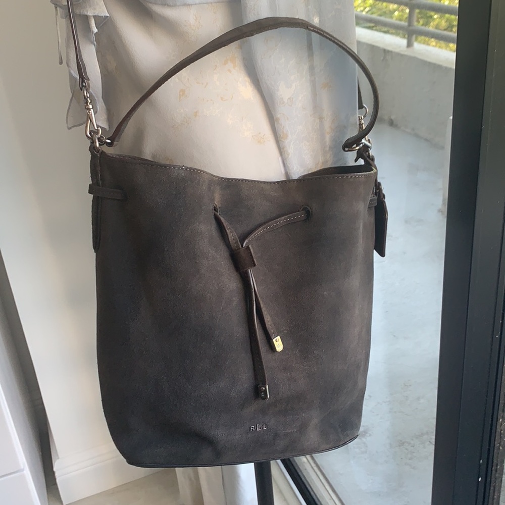Lauren Ralph Lauren Brown Suede Drawstring Shoulder Bag - Picture 10 of 17